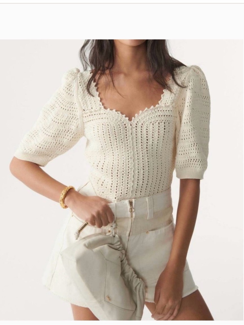 Ba&sh kamil cream knot puff sleeve top. Size M